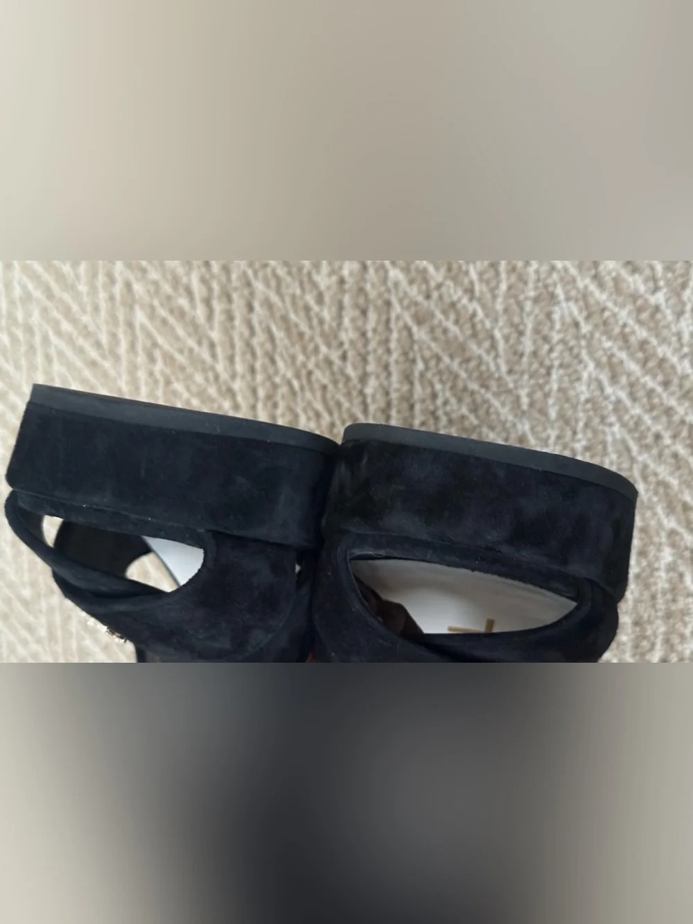 CHANEL Black Suede Slingback platform Sandals with rhinestone CC and Buckle